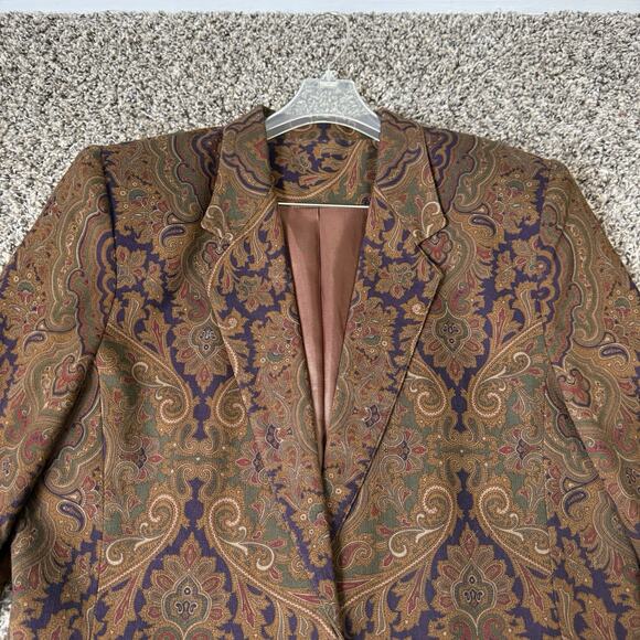 Vintage Talbots Blazer Wool Blend Paisley Jacket Brown Size 12 Pockets New - Picture 3 of 6